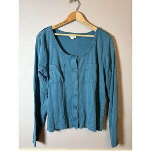 Ana A New Approach Women's ButtonUp top‎ Sz Large Teal ribbed Pockets